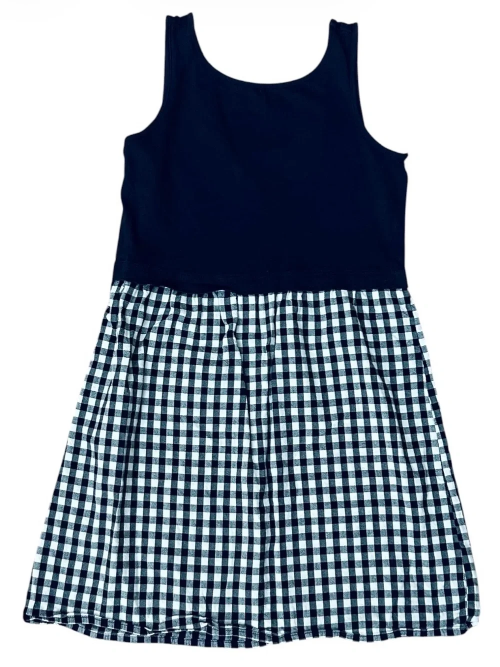 ✅ 5 for $25 - Girls Navy Tank Dress with Navy & White Gingham Skirt, Size 8